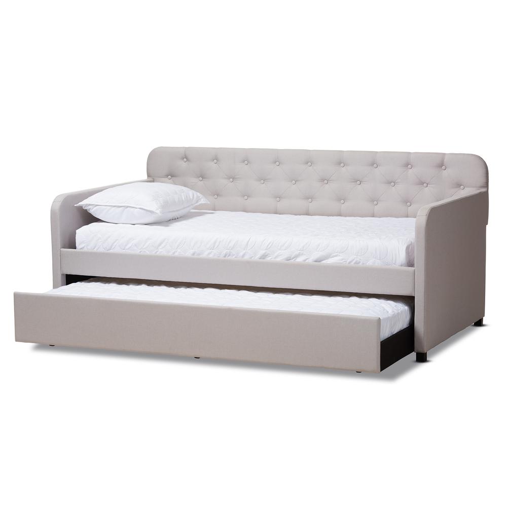 Upholstered Button-Tufted Twin Size Sofa Daybed with Roll-Out Trundle Guest Bed. Picture 11