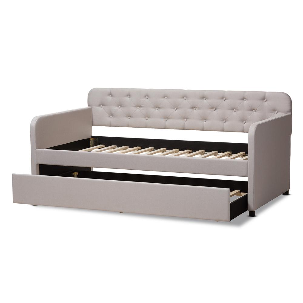 Upholstered Button-Tufted Twin Size Sofa Daybed with Roll-Out Trundle Guest Bed. Picture 14
