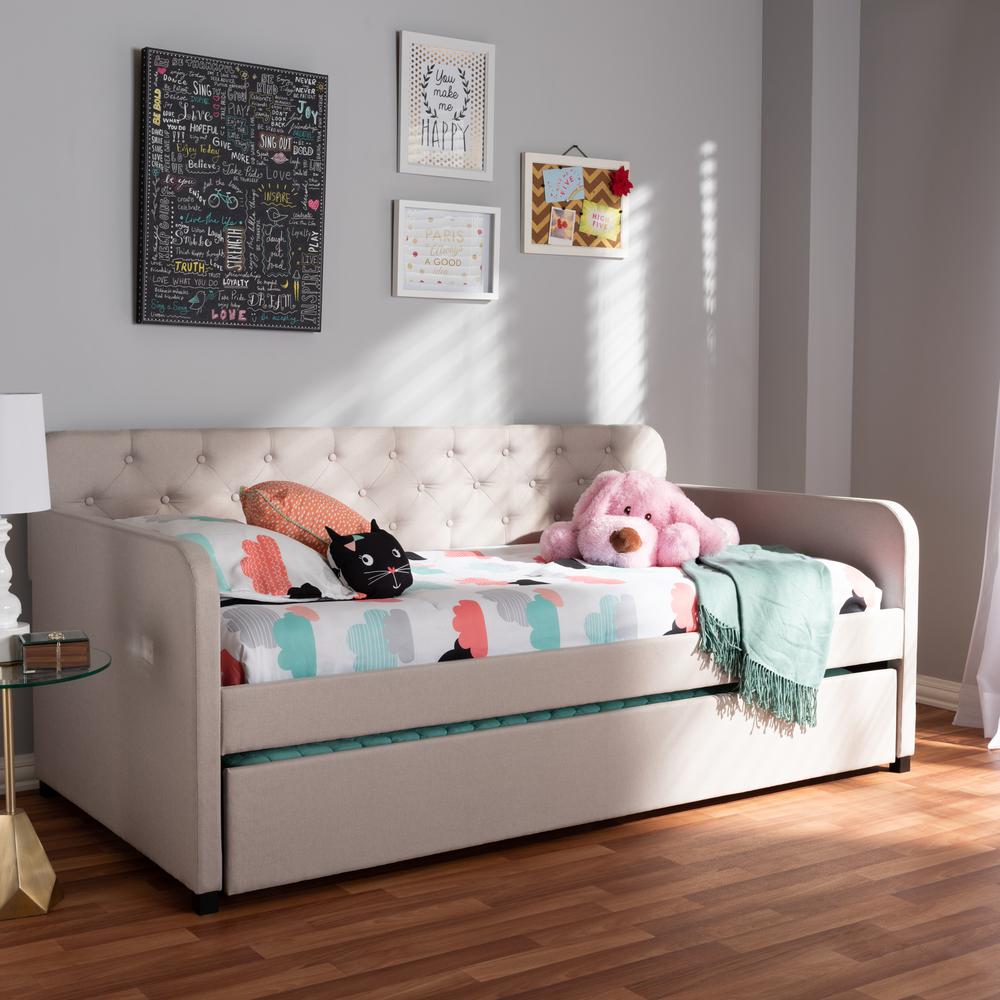 Upholstered Button-Tufted Twin Size Sofa Daybed with Roll-Out Trundle Guest Bed. Picture 16