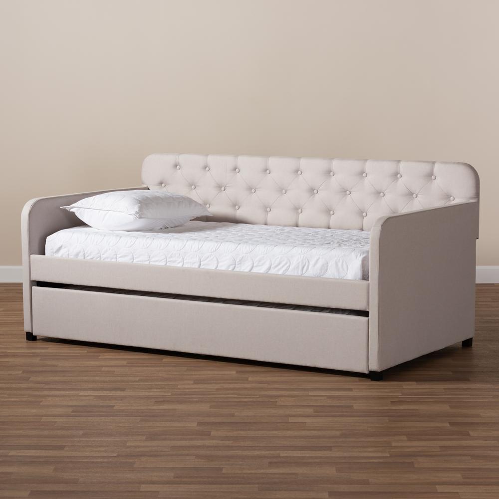 Upholstered Button-Tufted Twin Size Sofa Daybed with Roll-Out Trundle Guest Bed. Picture 18