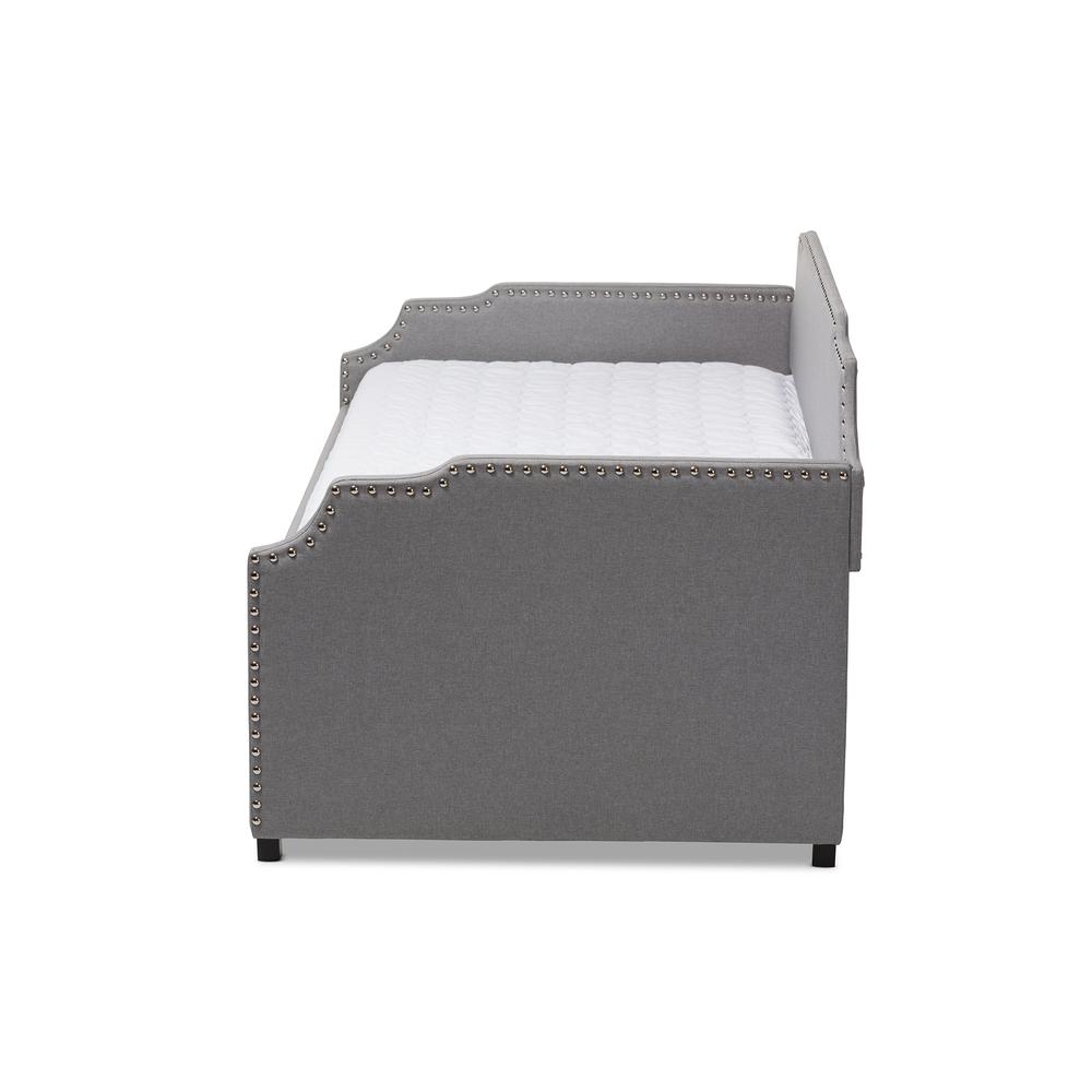 Grey Fabric Upholstered Twin Size Sofa Daybed with Roll Out Trundle Guest Bed. Picture 13