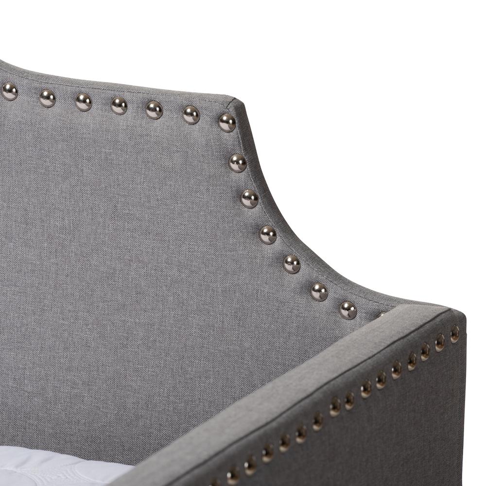 Grey Fabric Upholstered Twin Size Sofa Daybed with Roll Out Trundle Guest Bed. Picture 16