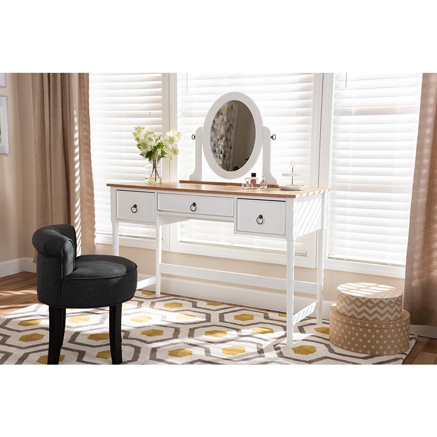 Sylvie Classic and Traditional White 3-Drawer Wood Vanity Table with Mirror. Picture 9