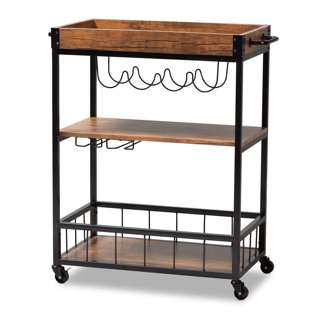 Black Finished Mobile Metal Bar Cart with Wine Bottle Rack. Picture 11