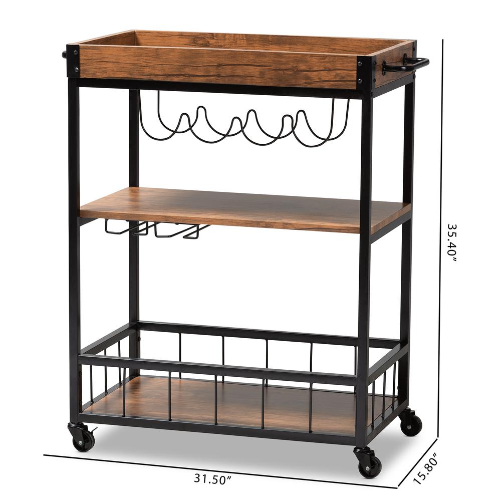 Black Finished Mobile Metal Bar Cart with Wine Bottle Rack. Picture 20