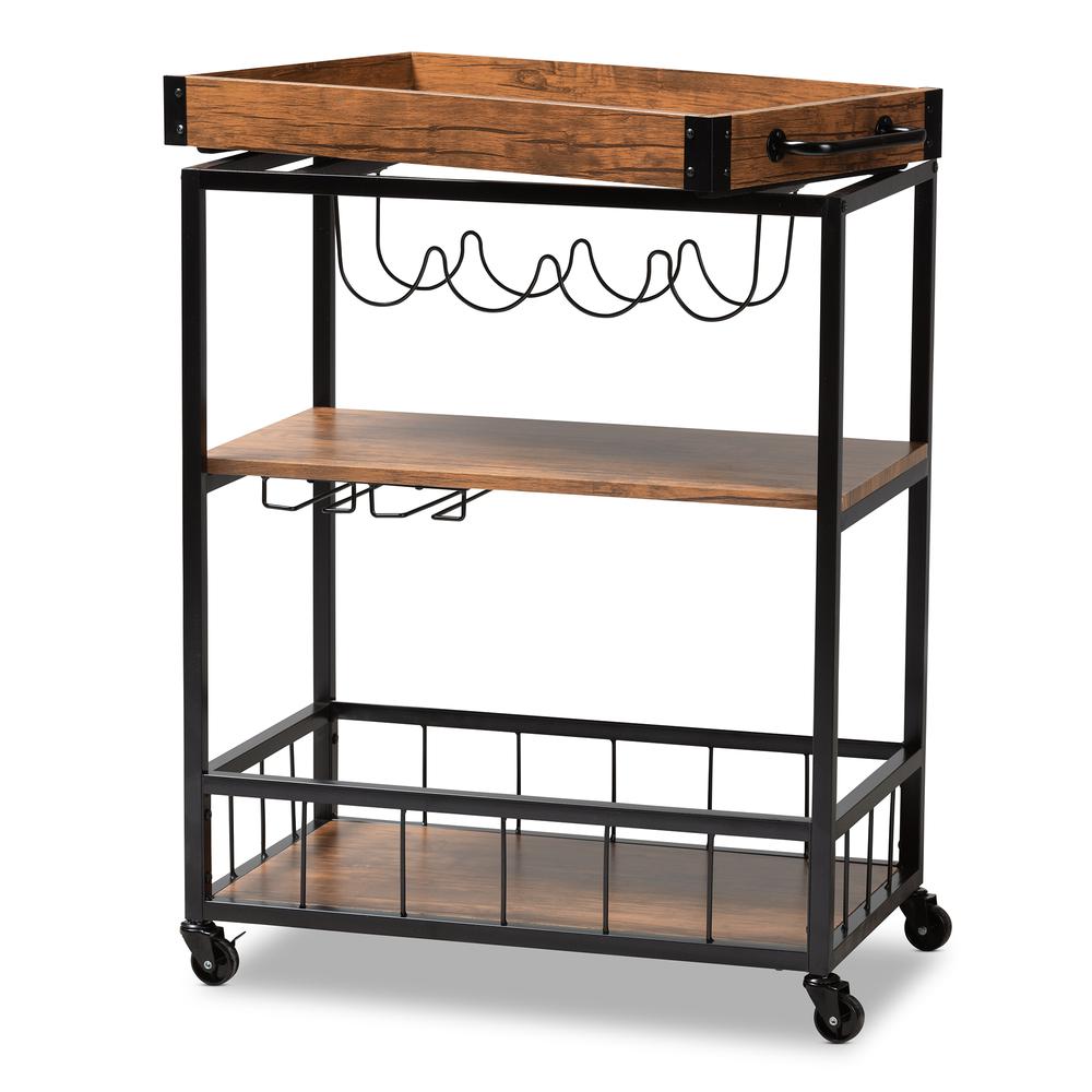 Black Finished Mobile Metal Bar Cart with Wine Bottle Rack. Picture 12