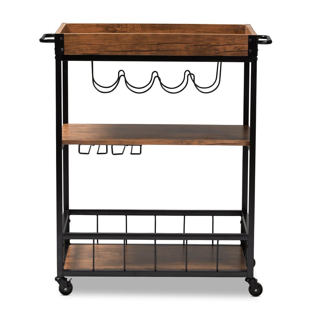 Black Finished Mobile Metal Bar Cart with Wine Bottle Rack. Picture 13