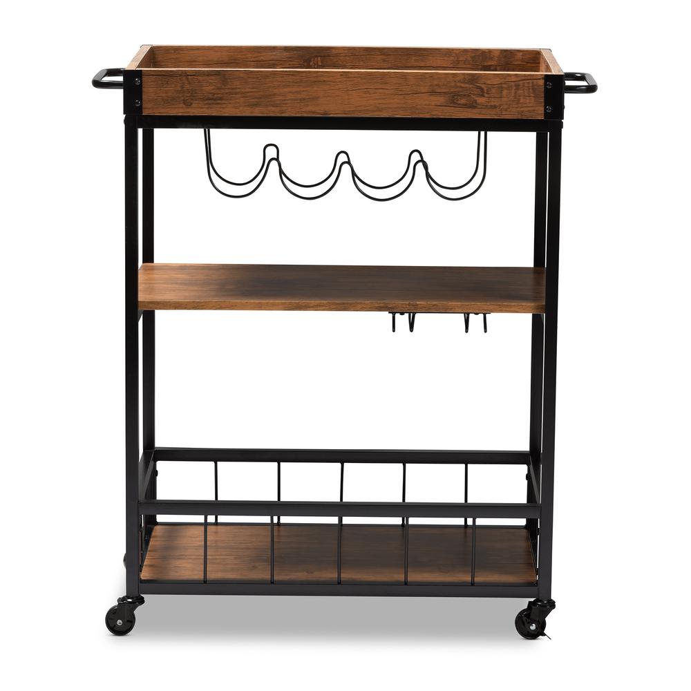 Black Finished Mobile Metal Bar Cart with Wine Bottle Rack. Picture 15