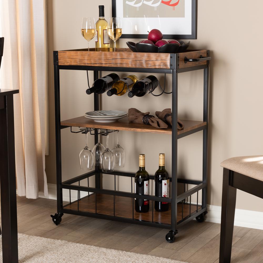 Black Finished Mobile Metal Bar Cart with Wine Bottle Rack. Picture 18