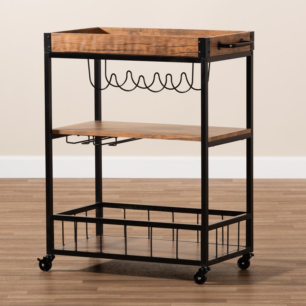 Black Finished Mobile Metal Bar Cart with Wine Bottle Rack. Picture 19