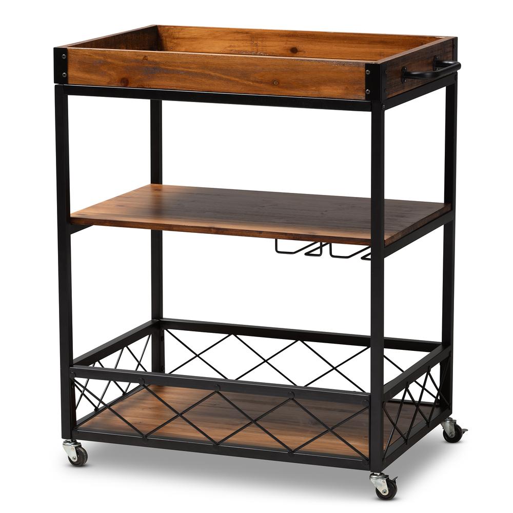 Black Finished Mobile Metal Bar Cart with Stemware Rack. Picture 11