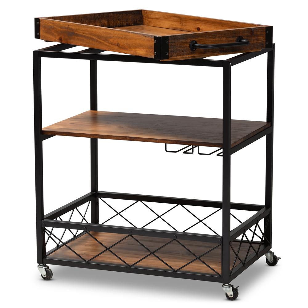Black Finished Mobile Metal Bar Cart with Stemware Rack. Picture 12