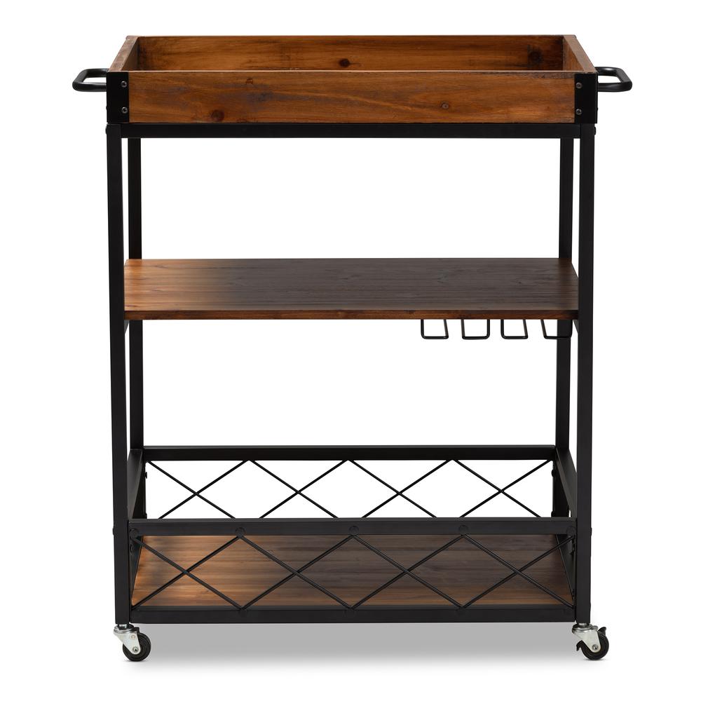 Black Finished Mobile Metal Bar Cart with Stemware Rack. Picture 13