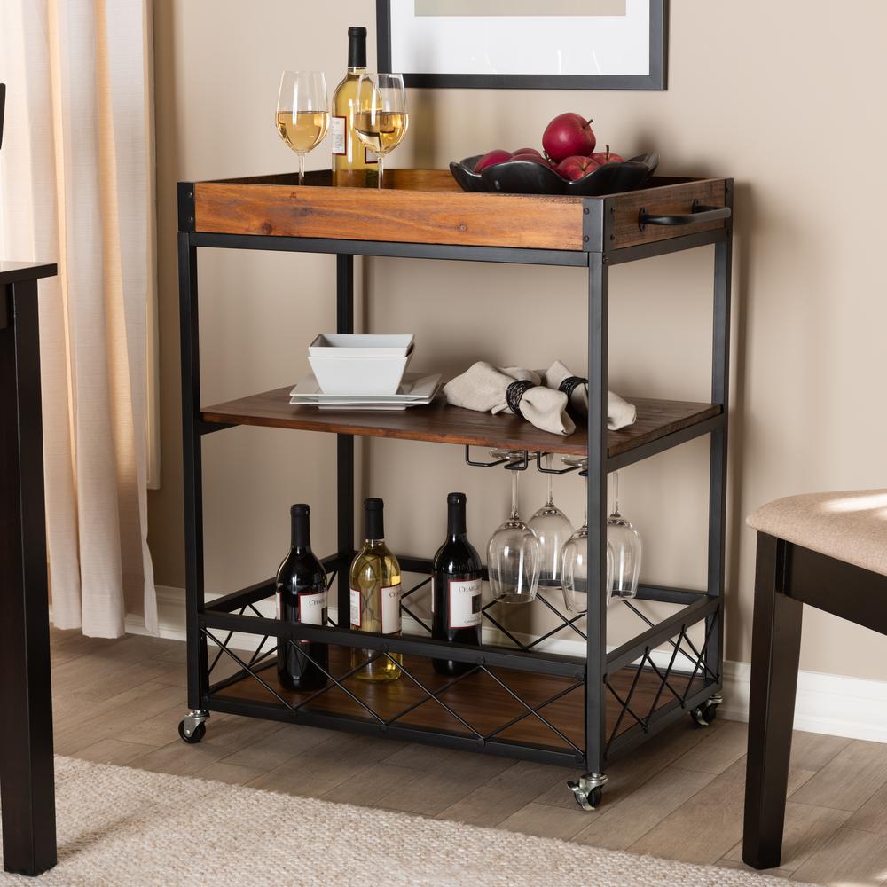 Black Finished Mobile Metal Bar Cart with Stemware Rack. Picture 18