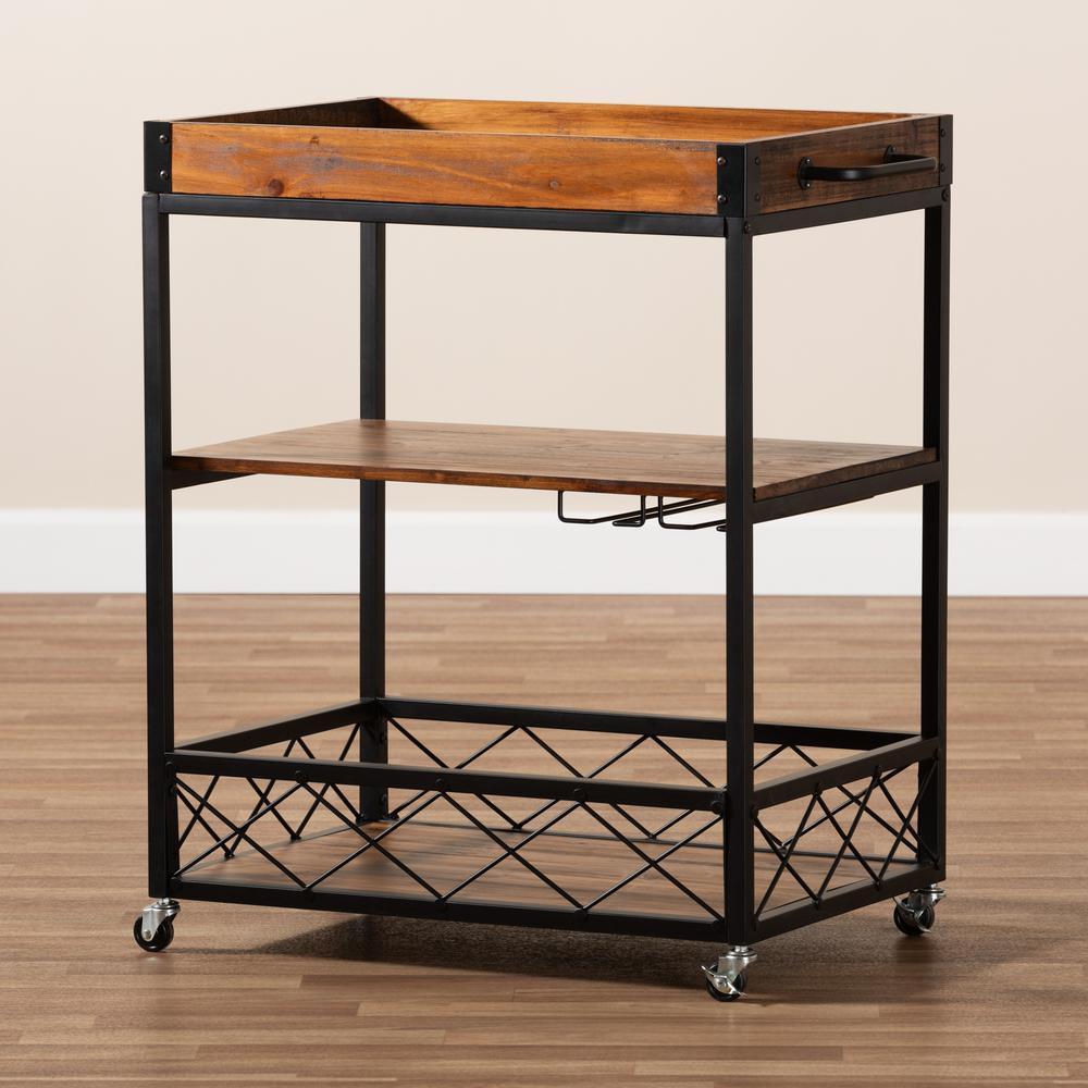 Black Finished Mobile Metal Bar Cart with Stemware Rack. Picture 19