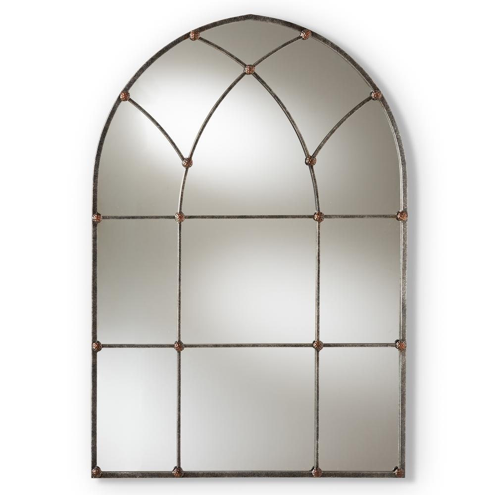 Tova Vintage Farmhouse Antique Silver Finished Arched Window Accent Wall Mirror. Picture 5