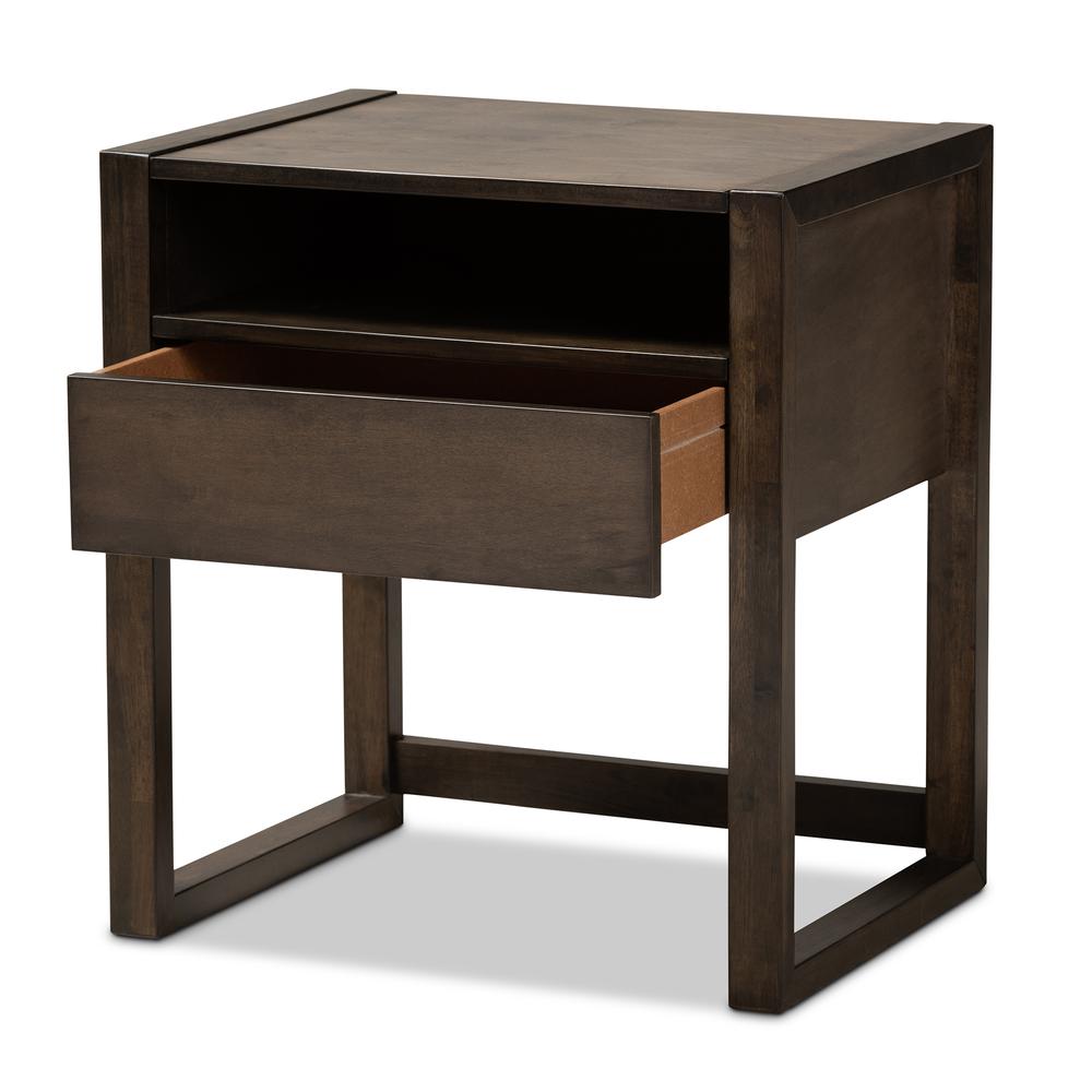 Inicio Modern and Contemporary Charcoal Brown Finished 1-Drawer Wood Nightstand. Picture 10
