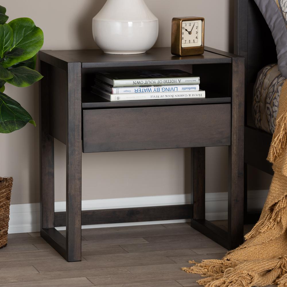 Inicio Modern and Contemporary Charcoal Brown Finished 1-Drawer Wood Nightstand. Picture 14