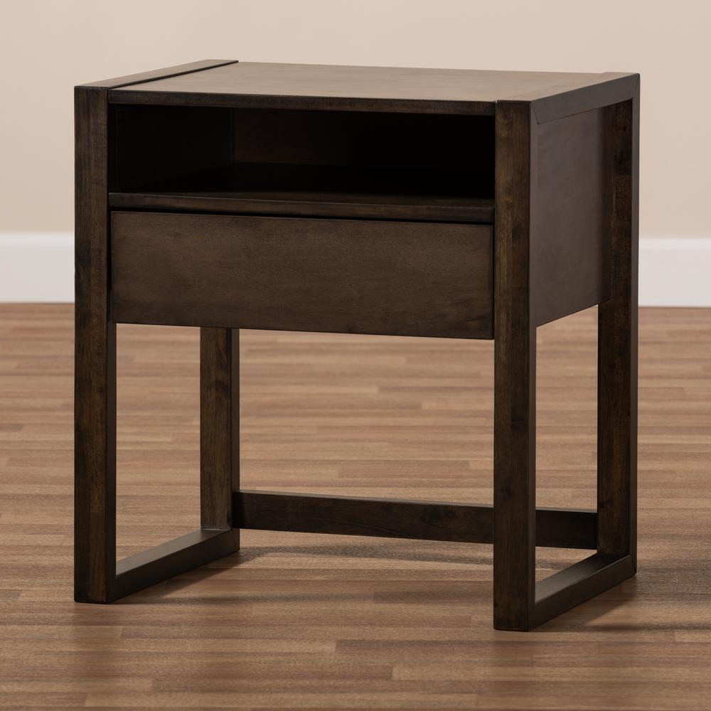 Inicio Modern and Contemporary Charcoal Brown Finished 1-Drawer Wood Nightstand. Picture 9