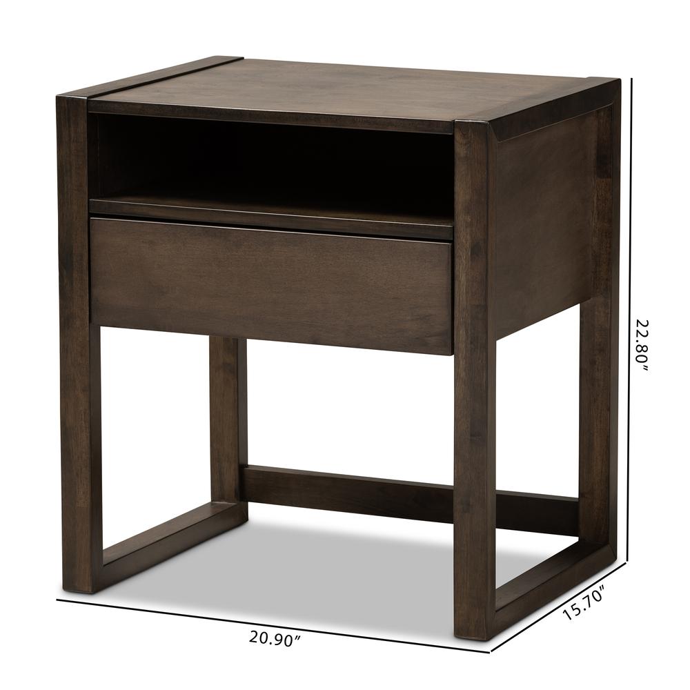 Inicio Modern and Contemporary Charcoal Brown Finished 1-Drawer Wood Nightstand. Picture 16