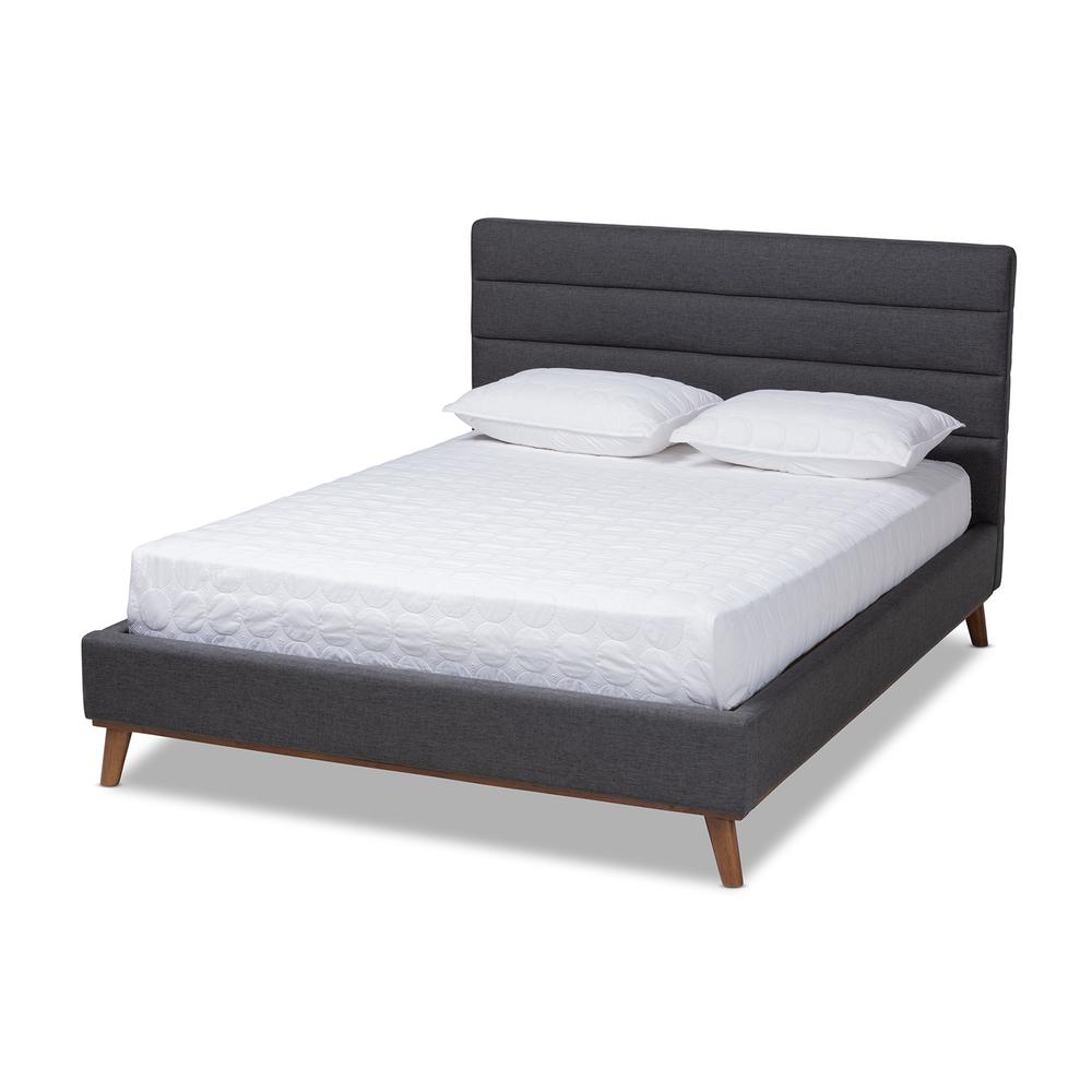 Baxton Studio Erlend Mid-Century Modern Dark Grey Fabric Upholstered King Size Platform Bed. Picture 1