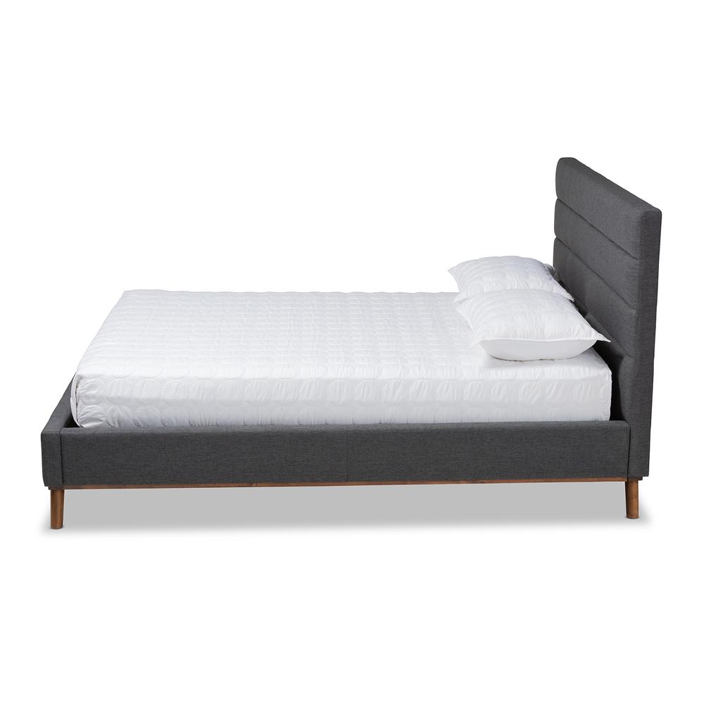 Erlend Mid-Century Modern Dark Grey Fabric Upholstered Queen Size Platform Bed. Picture 11