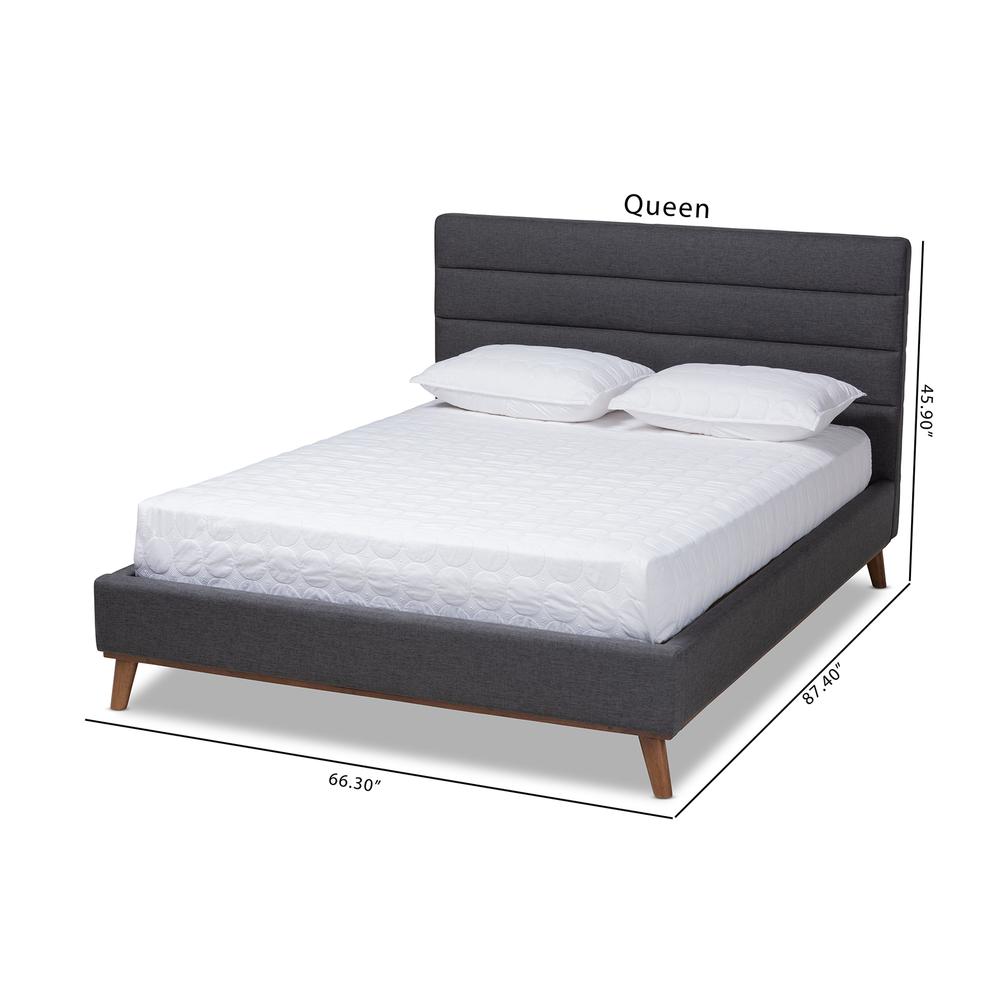 Erlend Mid-Century Modern Dark Grey Fabric Upholstered Queen Size Platform Bed. Picture 17
