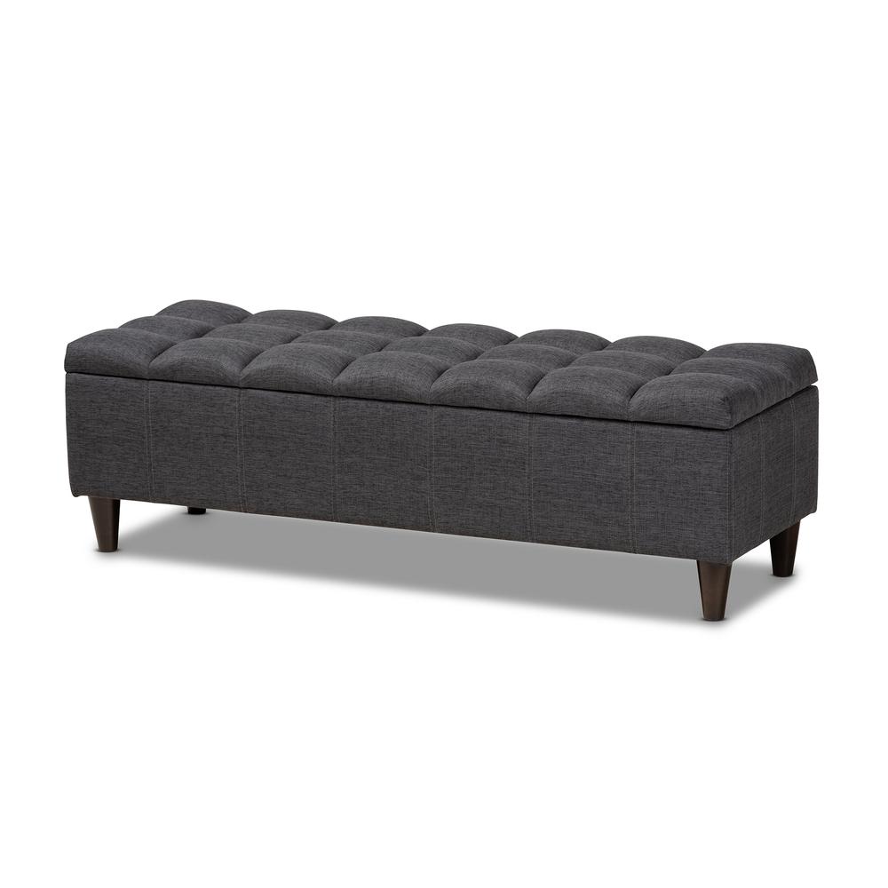 Charcoal Fabric Upholstered Dark Brown Finished Wood Storage Bench Ottoman. Picture 12