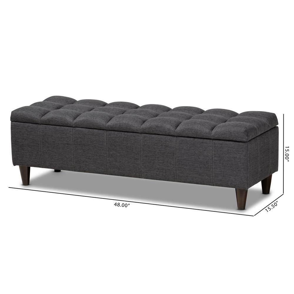 Charcoal Fabric Upholstered Dark Brown Finished Wood Storage Bench Ottoman. Picture 22