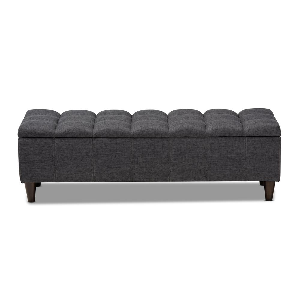 Charcoal Fabric Upholstered Dark Brown Finished Wood Storage Bench Ottoman. Picture 14