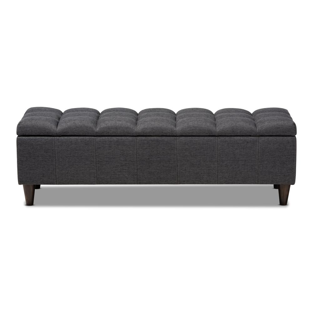Charcoal Fabric Upholstered Dark Brown Finished Wood Storage Bench Ottoman. Picture 16