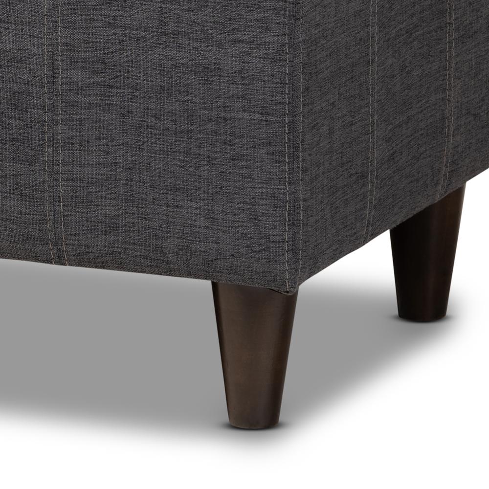 Charcoal Fabric Upholstered Dark Brown Finished Wood Storage Bench Ottoman. Picture 18