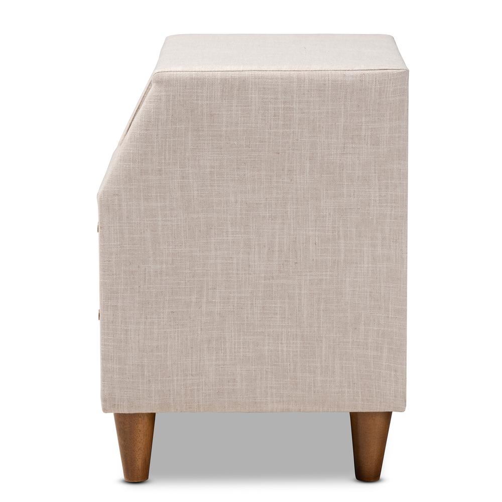 Claverie Mid-Century Modern Beige Fabric Upholstered 2-Drawer Wood Nightstand. Picture 13