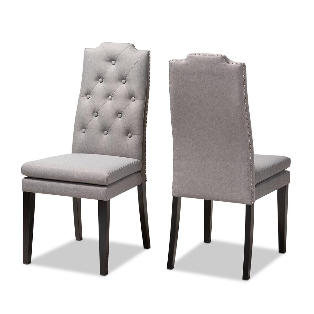 and ContemporaryGray Fabric Upholstered Button Tufted Wood Dining Chair Set of 2. Picture 8