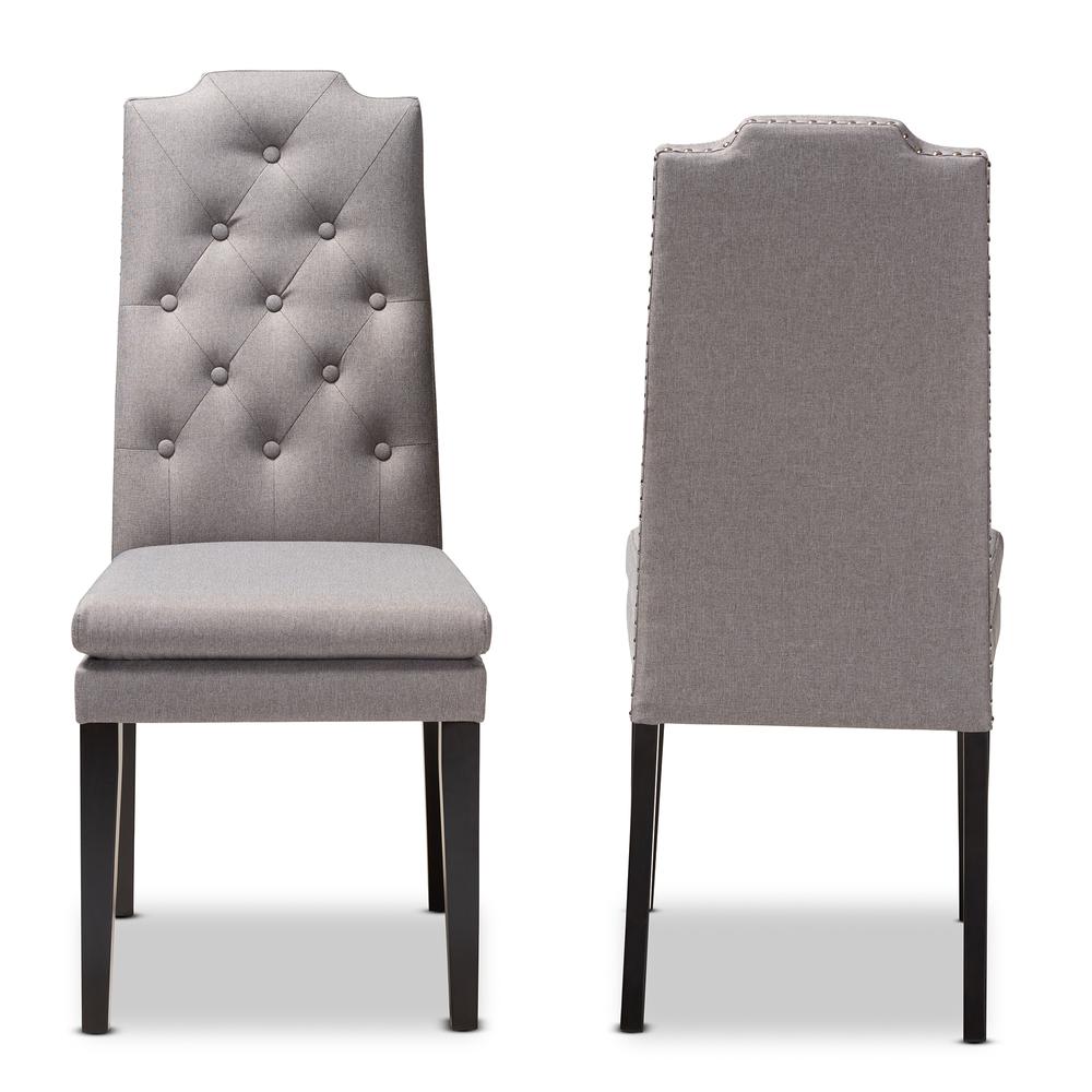 and ContemporaryGray Fabric Upholstered Button Tufted Wood Dining Chair Set of 2. Picture 9