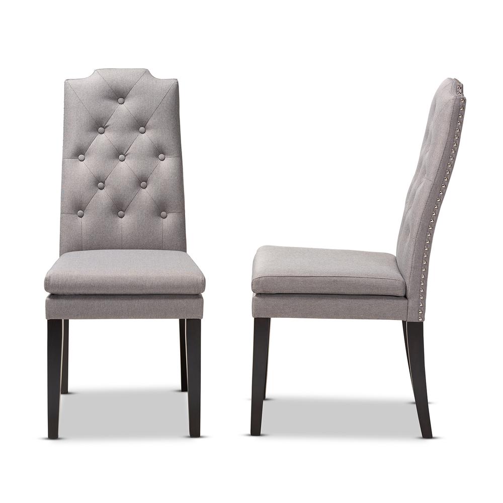 and ContemporaryGray Fabric Upholstered Button Tufted Wood Dining Chair Set of 2. Picture 10