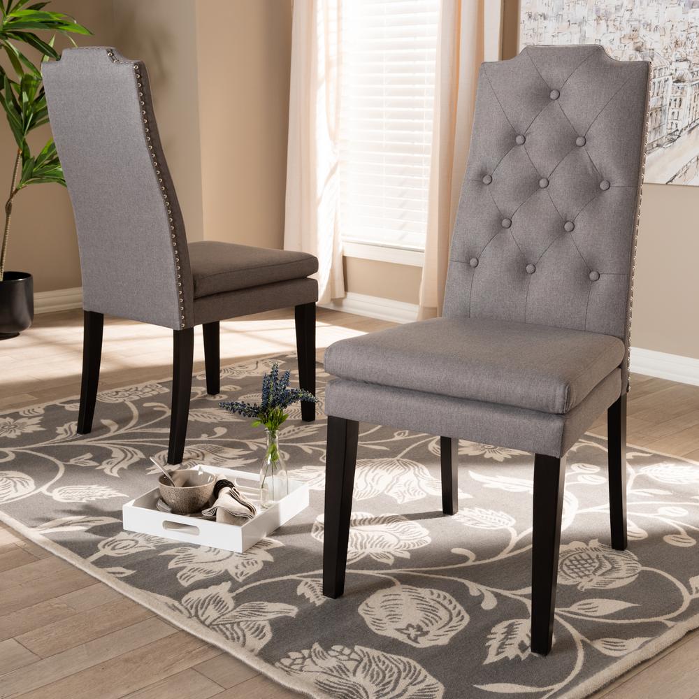 and ContemporaryGray Fabric Upholstered Button Tufted Wood Dining Chair Set of 2. Picture 12