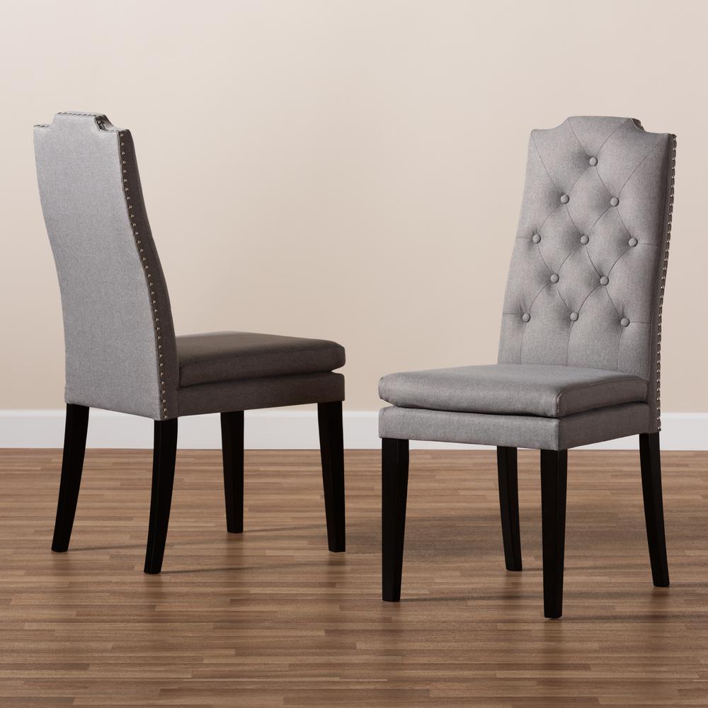 and ContemporaryGray Fabric Upholstered Button Tufted Wood Dining Chair Set of 2. Picture 13