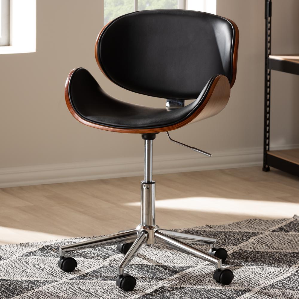 Leather Upholstered Chrome-Finished Metal Adjustable Swivel Office Chair. Picture 17