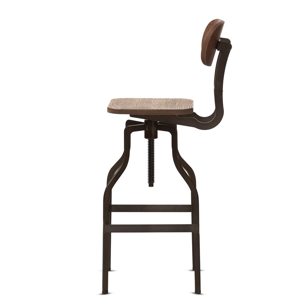 Wood and Rust-Finished Steel Adjustable Swivel Bar Stool. Picture 10