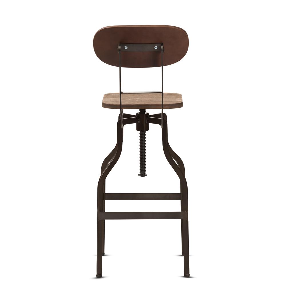Wood and Rust-Finished Steel Adjustable Swivel Bar Stool. Picture 11