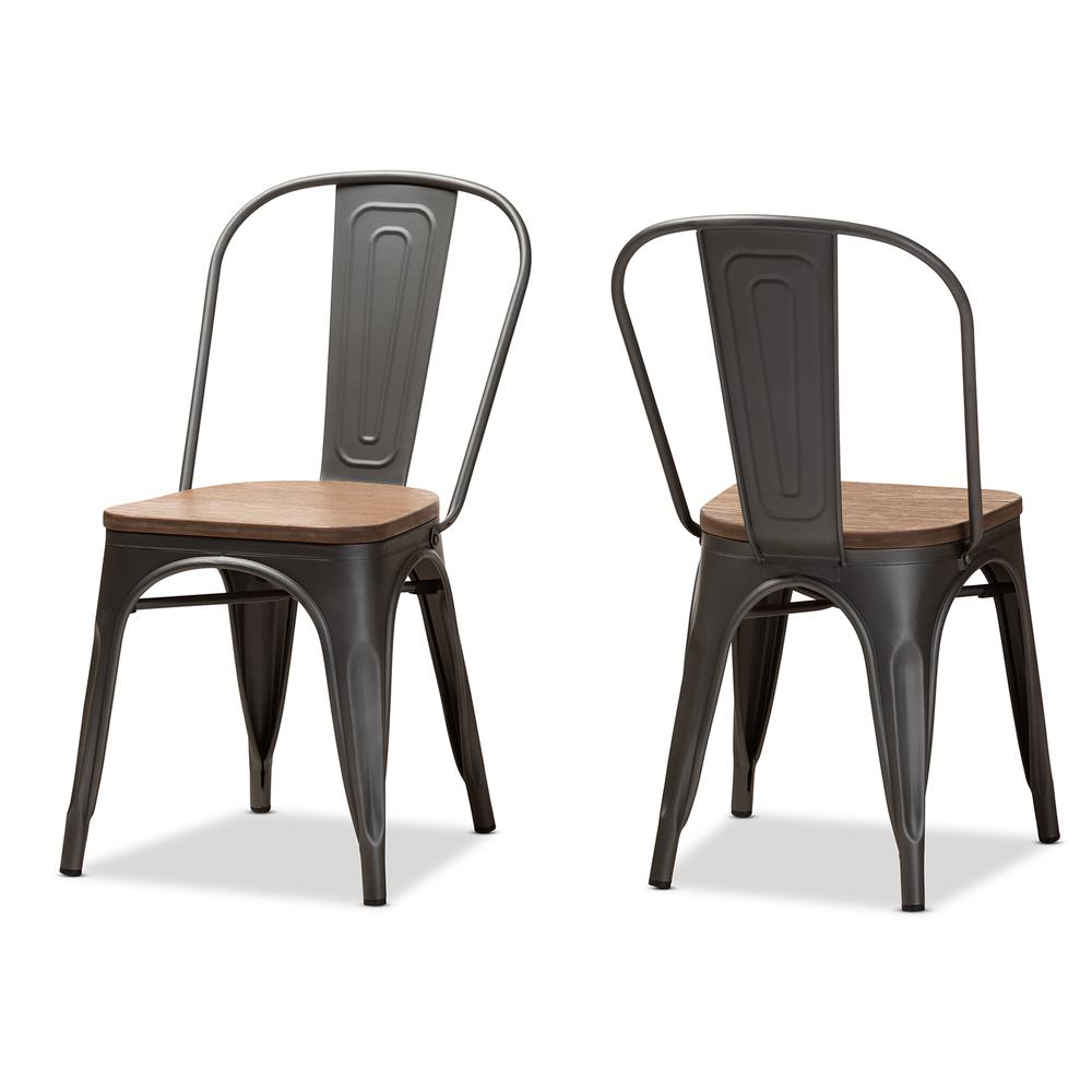 Gun Metal-Finished Steel Stackable Dining Chair Set of 2. Picture 8