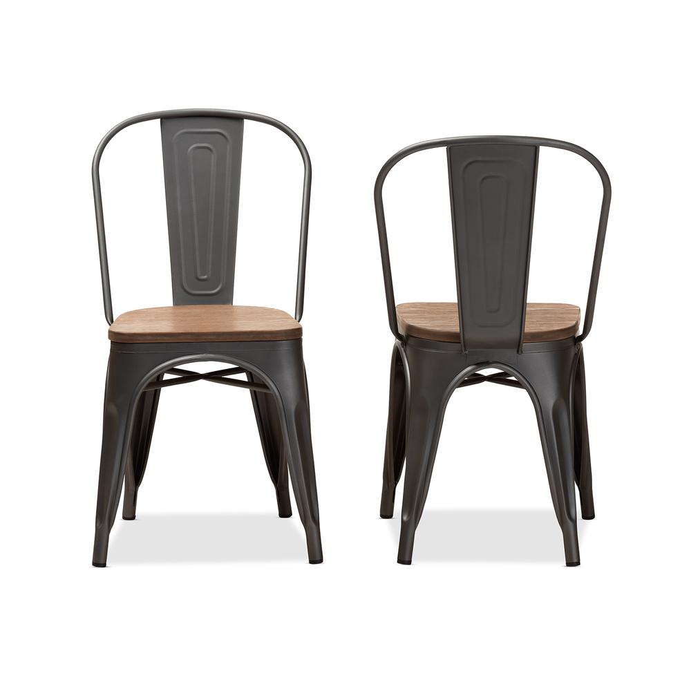 Gun Metal-Finished Steel Stackable Dining Chair Set of 2. Picture 9
