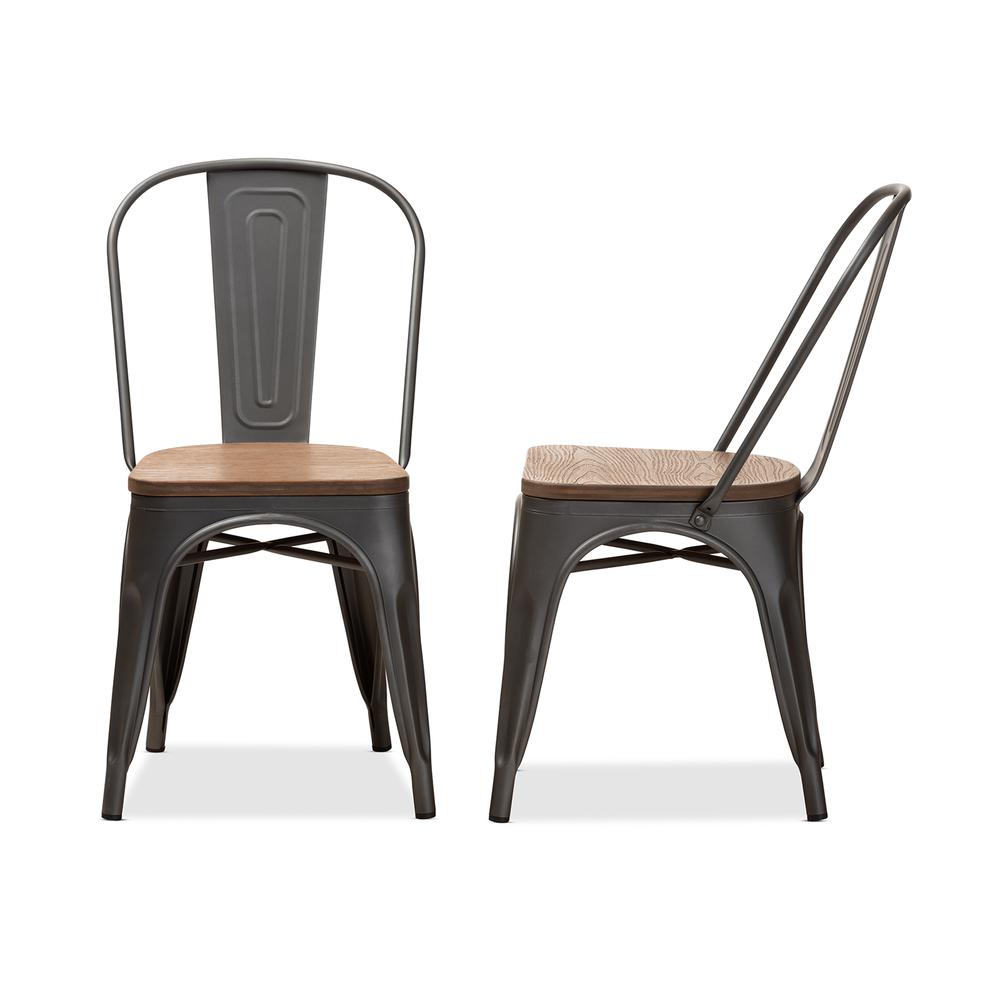 Gun Metal-Finished Steel Stackable Dining Chair Set of 2. Picture 10