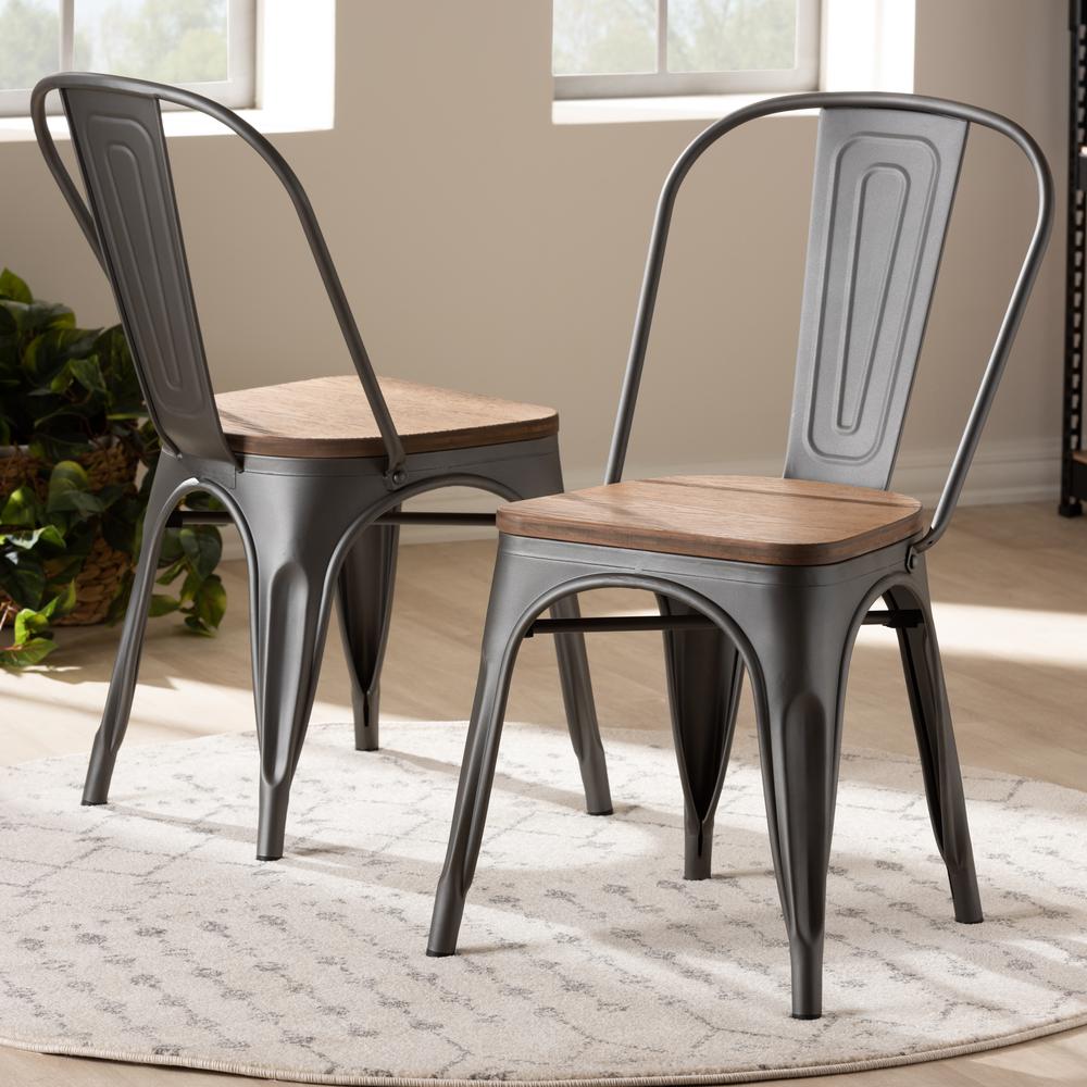 Gun Metal-Finished Steel Stackable Dining Chair Set of 2. Picture 13