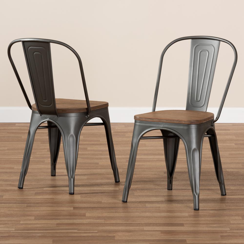 Gun Metal-Finished Steel Stackable Dining Chair Set of 2. Picture 14