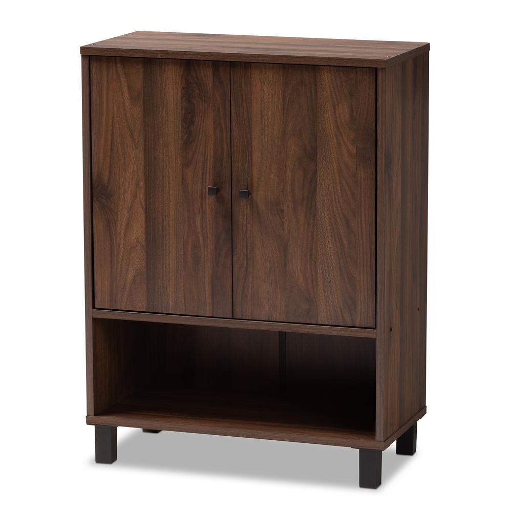 Walnut Brown Finished 2-Door Wood Entryway Shoe Storage Cabinet. Picture 11