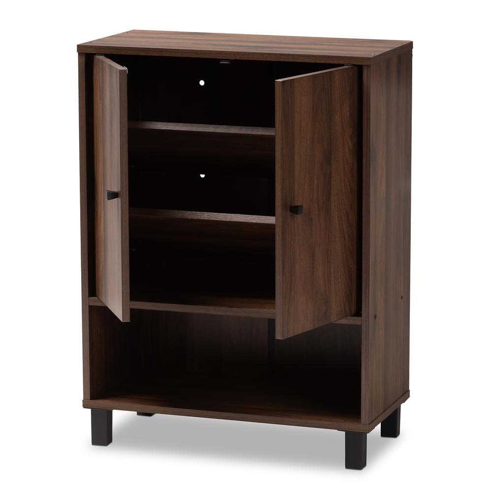 Walnut Brown Finished 2-Door Wood Entryway Shoe Storage Cabinet. Picture 12