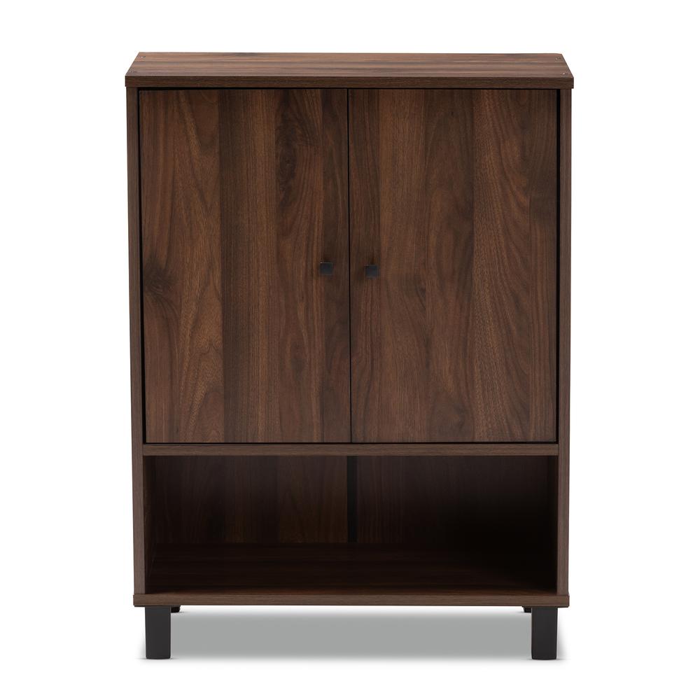 Walnut Brown Finished 2-Door Wood Entryway Shoe Storage Cabinet. Picture 13