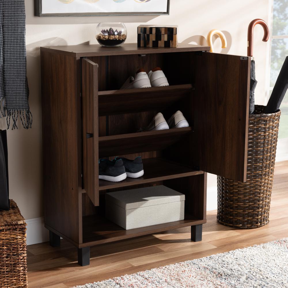 Baxton Studio Rossin Modern and Contemporary Walnut Brown Finished 2-Door Wood Entryway Shoe Storage Cabinet. Picture 9